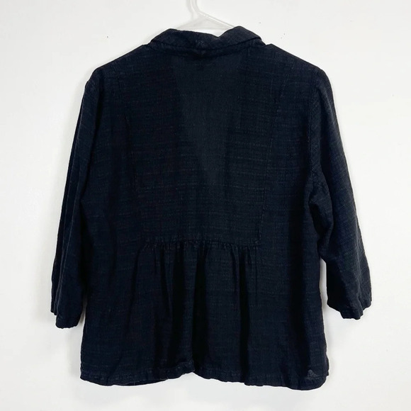 Eileen Fisher Jacket Womens Size Large Black Button Front Linen Button Front - Picture 3 of 10